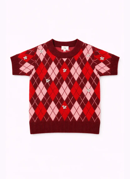 An'ge - Nadriana Cherry Πλεκτό Top Jacquard με Κεντημένα Διακοσμητικά