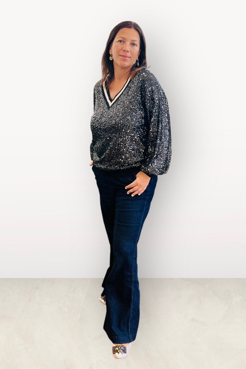 Figaro - Μπλούζα με Παγιέτες & V-Λαιμόκοψη