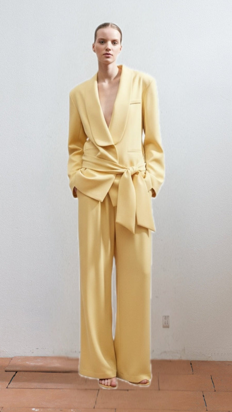 Lumina - Σακάκι με Ζώνη και Βάτες Παστέλ Κίτρινο