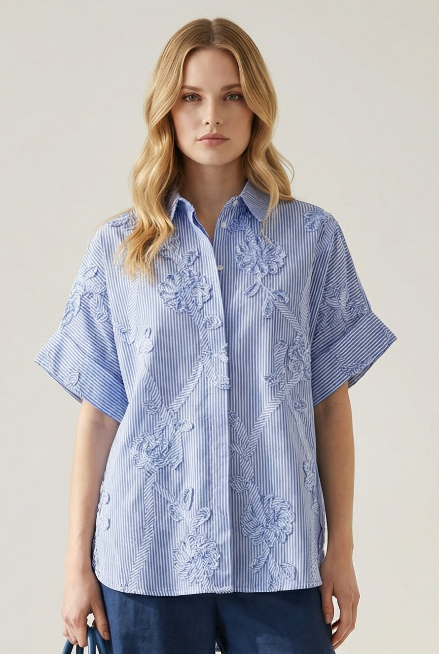 Zeta Otto - Oversized Πουκάμισο με Υφασμάτινα Λουλούδια