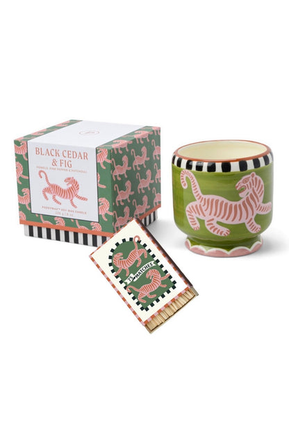 Paddywax A dopo Tiger - Κεραμικό κερί σόγιας, Black Cedar & Fig 226gr & Σπίρτα 75 τεμ