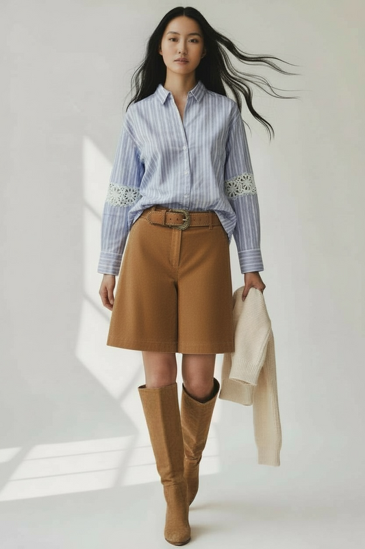 Charizma- Πουκάμισο Ριγέ Δαντέλα Γαλάζιο