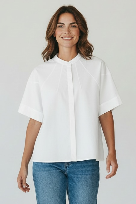 Zeta Otto - Λευκό βαμβακερό πουκάμισο με γιακά mao & Α γραμμή