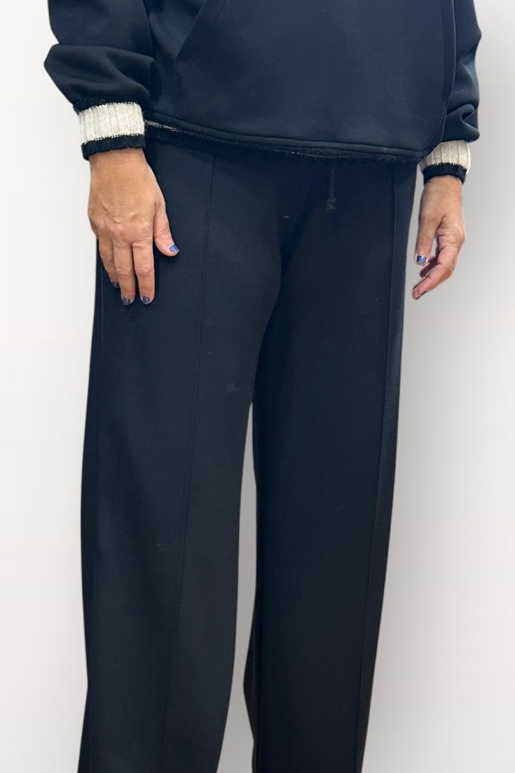 Figaro - Φαρδιά Παντελόνα με Λάστιχο & Ρίγα στο Πλάι Μαύρη