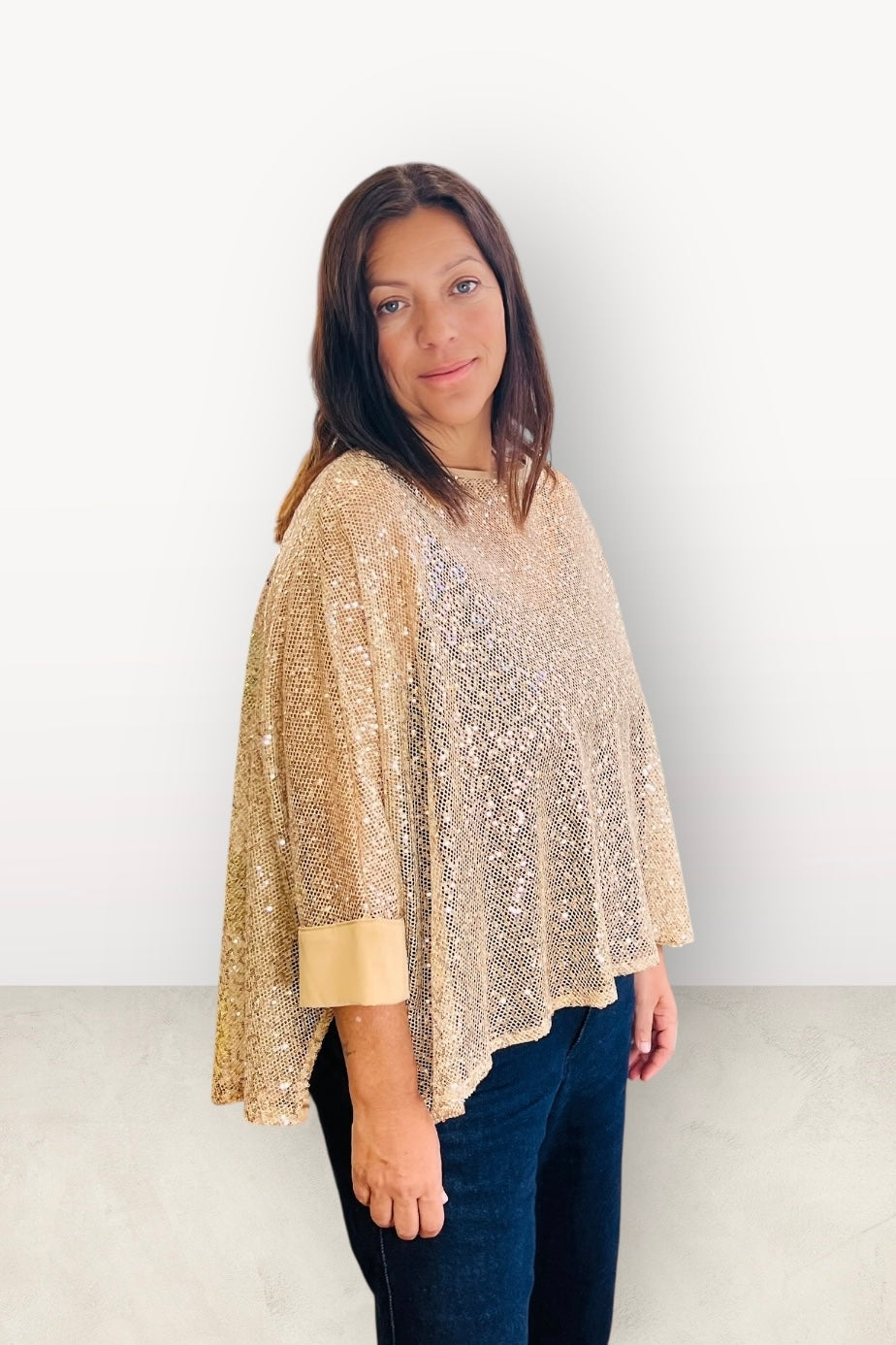 Figaro - Μπλούζα Δικτυωτή με Σατέν Λεπτομέρειες σε Χρυσή Απόχρωση