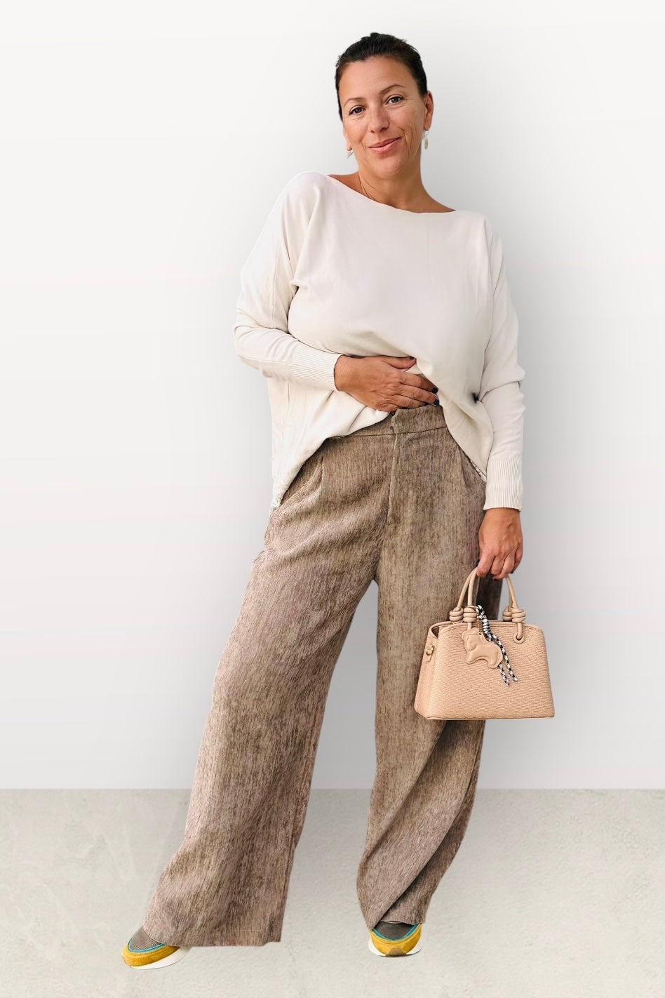 Lumina - Παντελόνι με Λάστιχο Πίσω, Πλαϊνές Τσέπες & Φερμουάρ Μπεζ