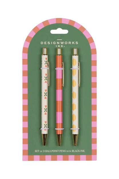Designworks A Dopo Flower, Stripe, Lemon – Σετ 3 Στυλό Με Διαφορετικά Σχέδια