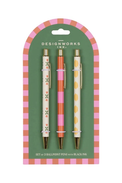 Designworks A Dopo Flower, Stripe, Lemon – Σετ 3 Στυλό Με Διαφορετικά Σχέδια