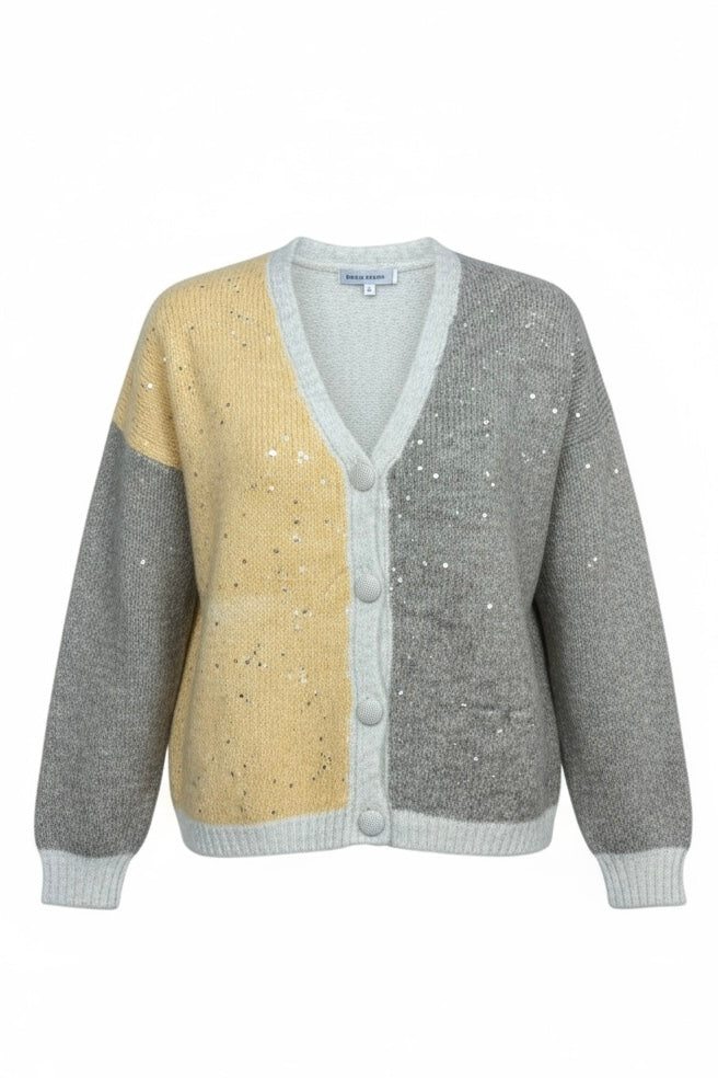 Charizma -  Τρίχρωμο Κοντό Ζακετάκι με Παγιέτες Κίτρινο