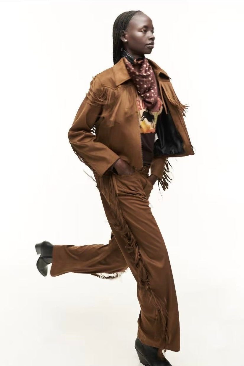 Lumina - Φαρδιά Παντελόνα Cowboy με Κρόσσια & Τσέπες Καμηλό