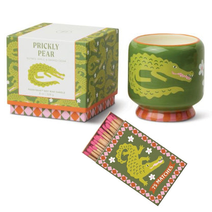 Paddywax A dopo Crocodile - Κεραμικό κερί σόγιας, Prickly Pear 226gr & Σπίρτα 75 τεμ