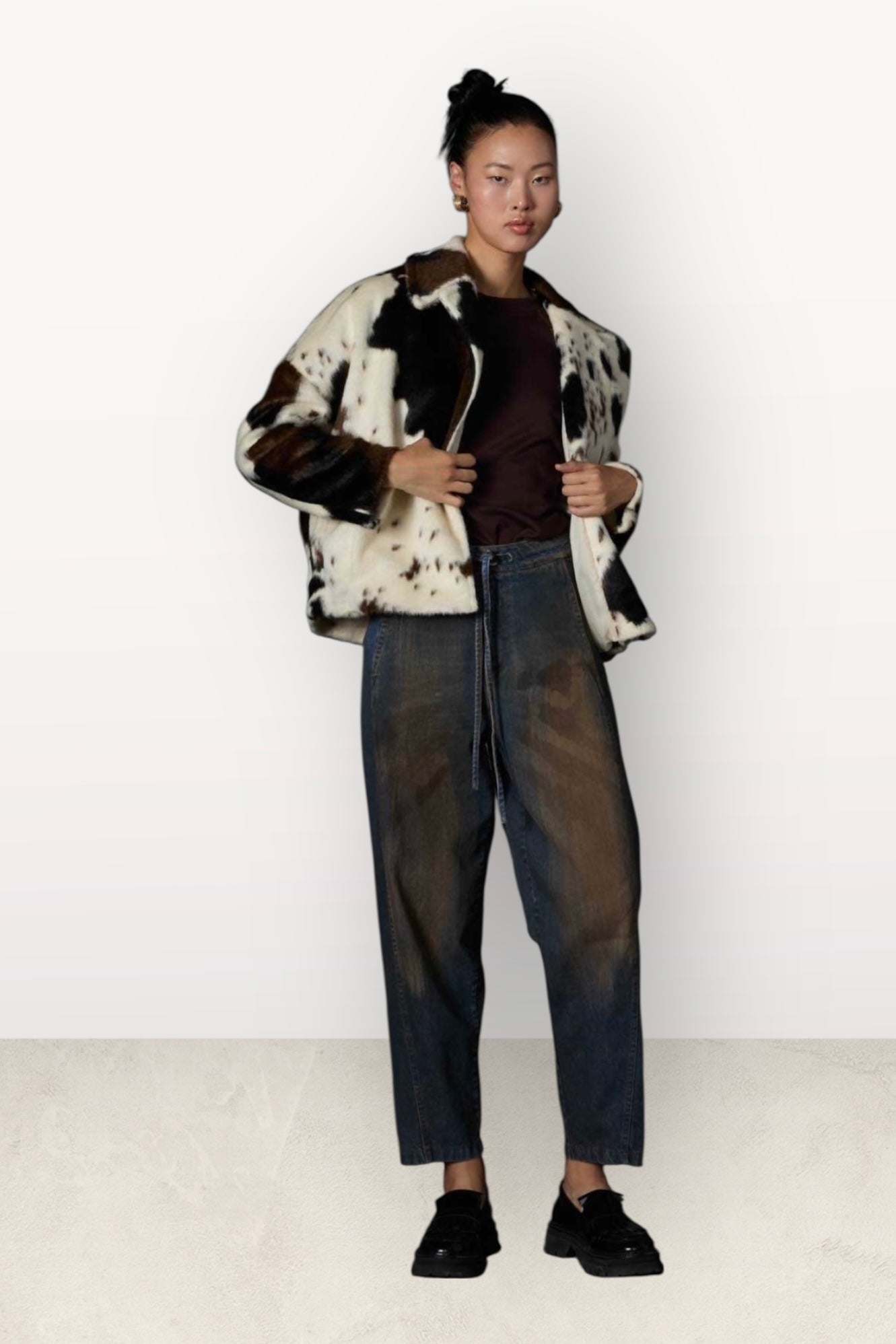 Charizma - Κοντό Πανωφόρι Pony skin με Φαρδιά Γραμμή