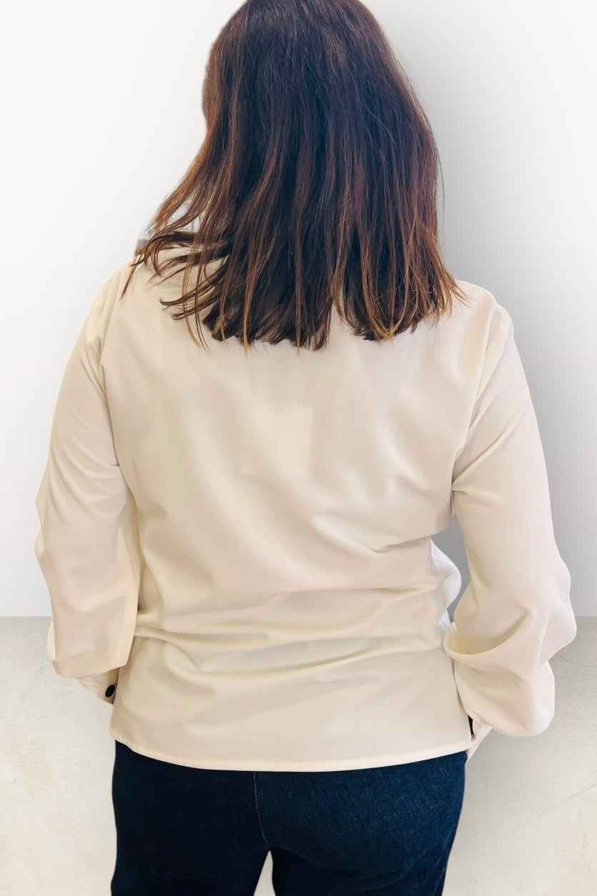 Feel Cute - Πουκάμισο V-Λαιμόκοψη με Μεγάλη Μανσέτα Λευκό