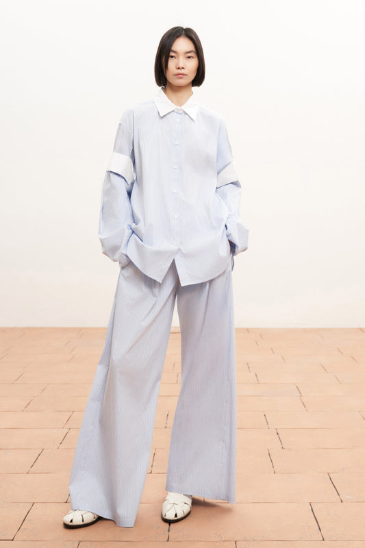 Lumina - Ριγέ Παντελόνι Γαλάζιο