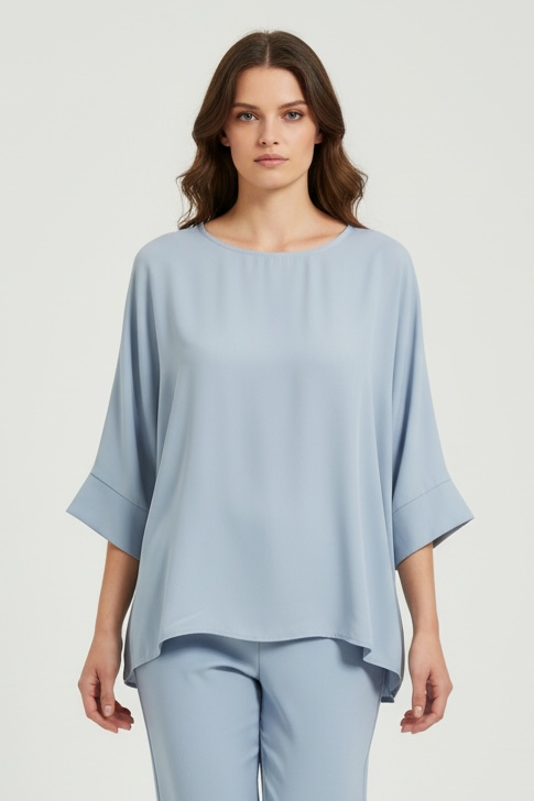 Charizma - Αέρινη Παστέλ Γαλάζια Μπλούζα με Νυχτερίδα Μανίκια
