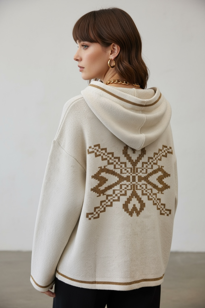 Figaro - Πλεκτή Κοντή Ζακέτα Hoddie Knit Μπεζ