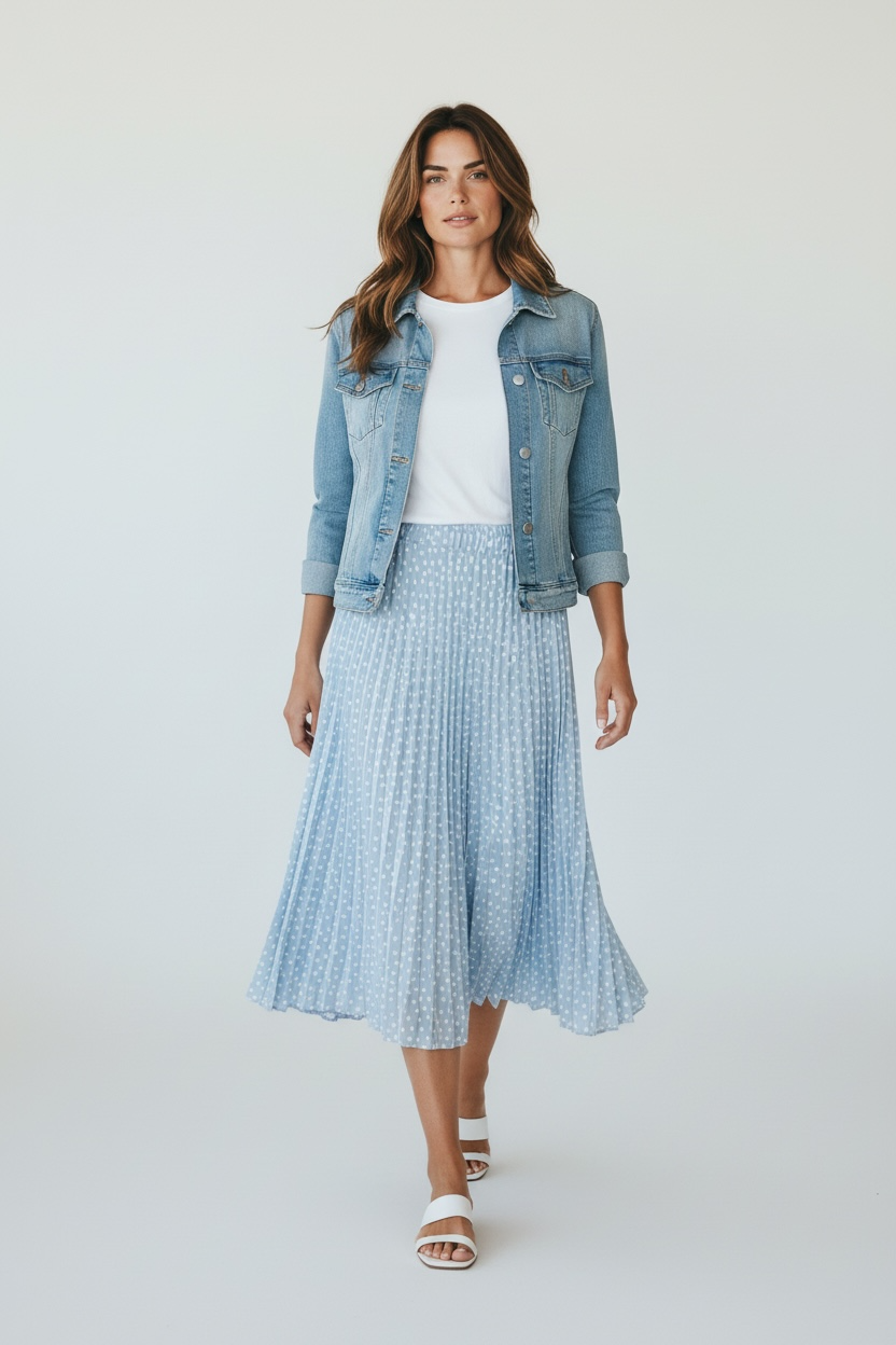 Charizma - Φούστα Πλισέ Πουά Γαλάζια