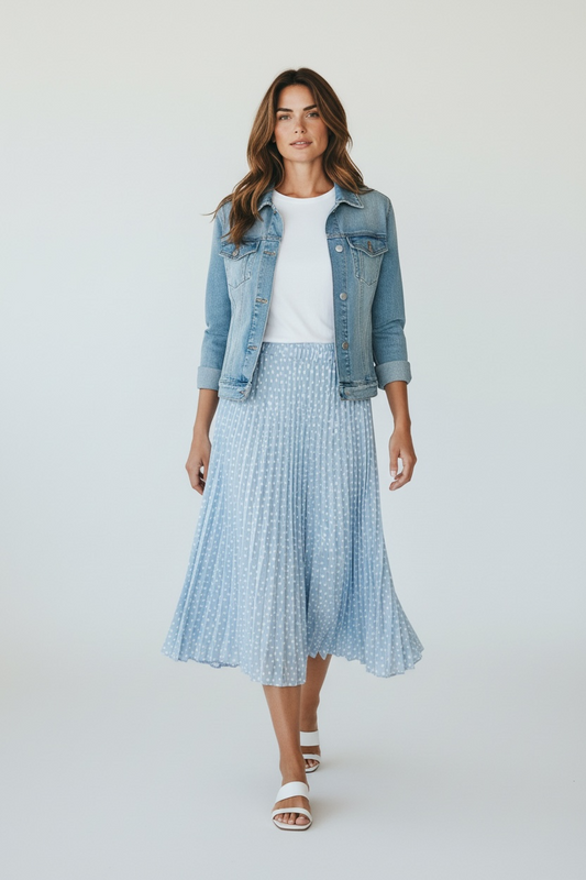 Charizma - Φούστα Πλισέ Πουά Γαλάζια