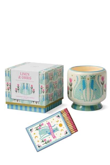 Paddywax Adopo Blue Cheetahs - Κεραμικό κερί σόγιας, Linen & Orris 226gr & Σπίρτα 75 τεμ