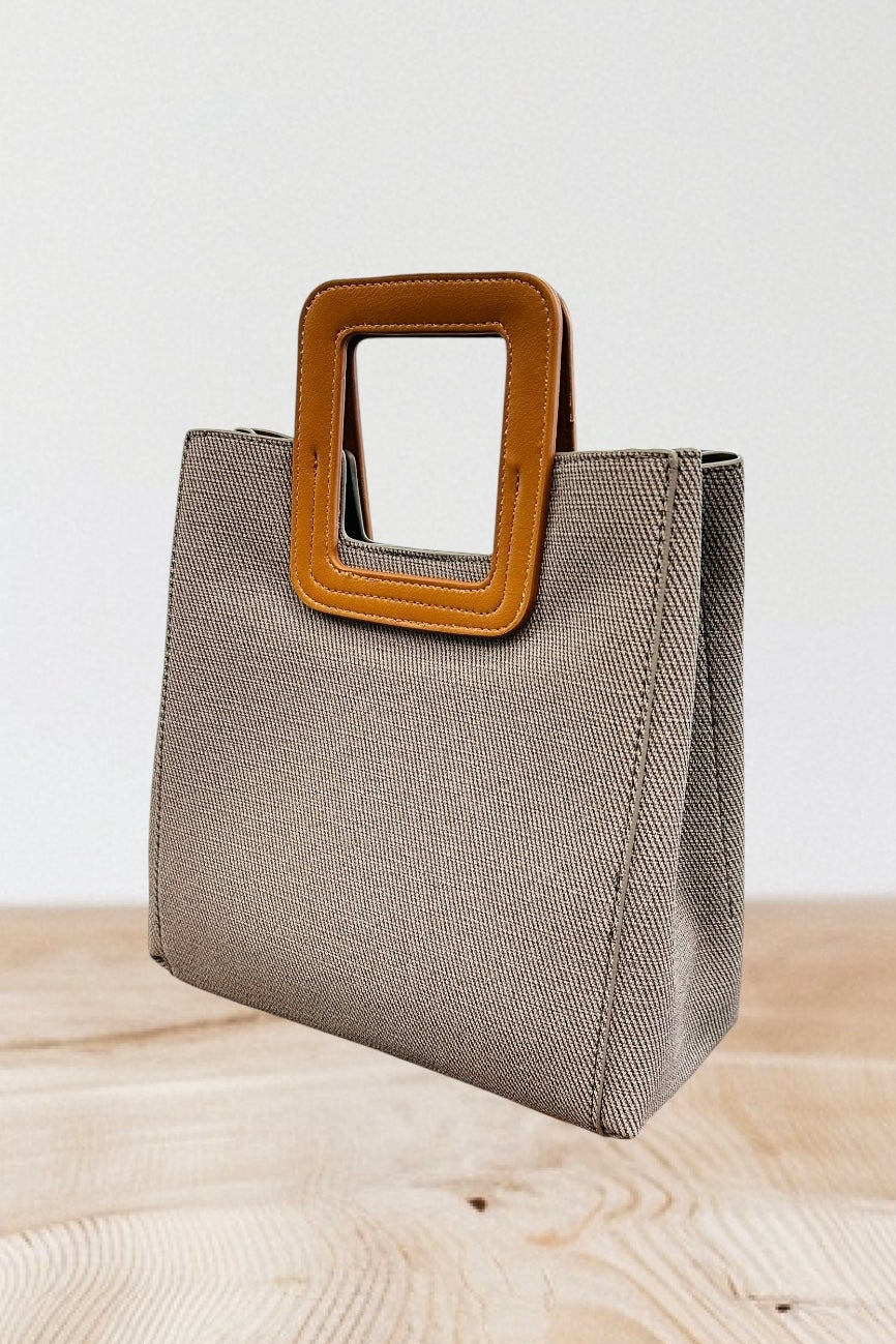 Charizma - Τσάντα Χειρός, Ώμου & Χιαστί σε Ανοιχτό Γκρι Υφασμάτινη Υφή με Τετράγωνη Λαβή