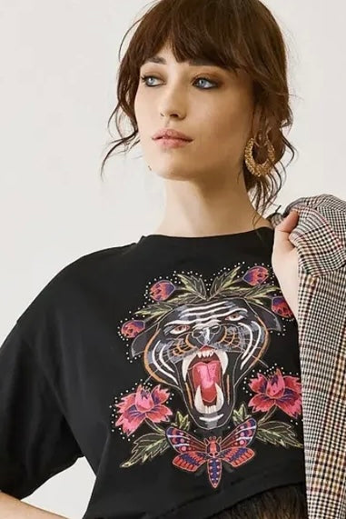 Eighty2 by Figaro - Μαύρο Μακό με Animal & Floral Print