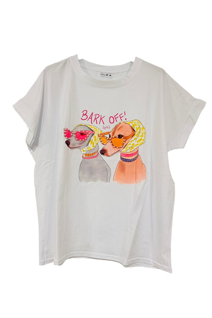 Charizma - Λευκό Μακό T- shirt Oversized Με Στάμπα Bark Off!