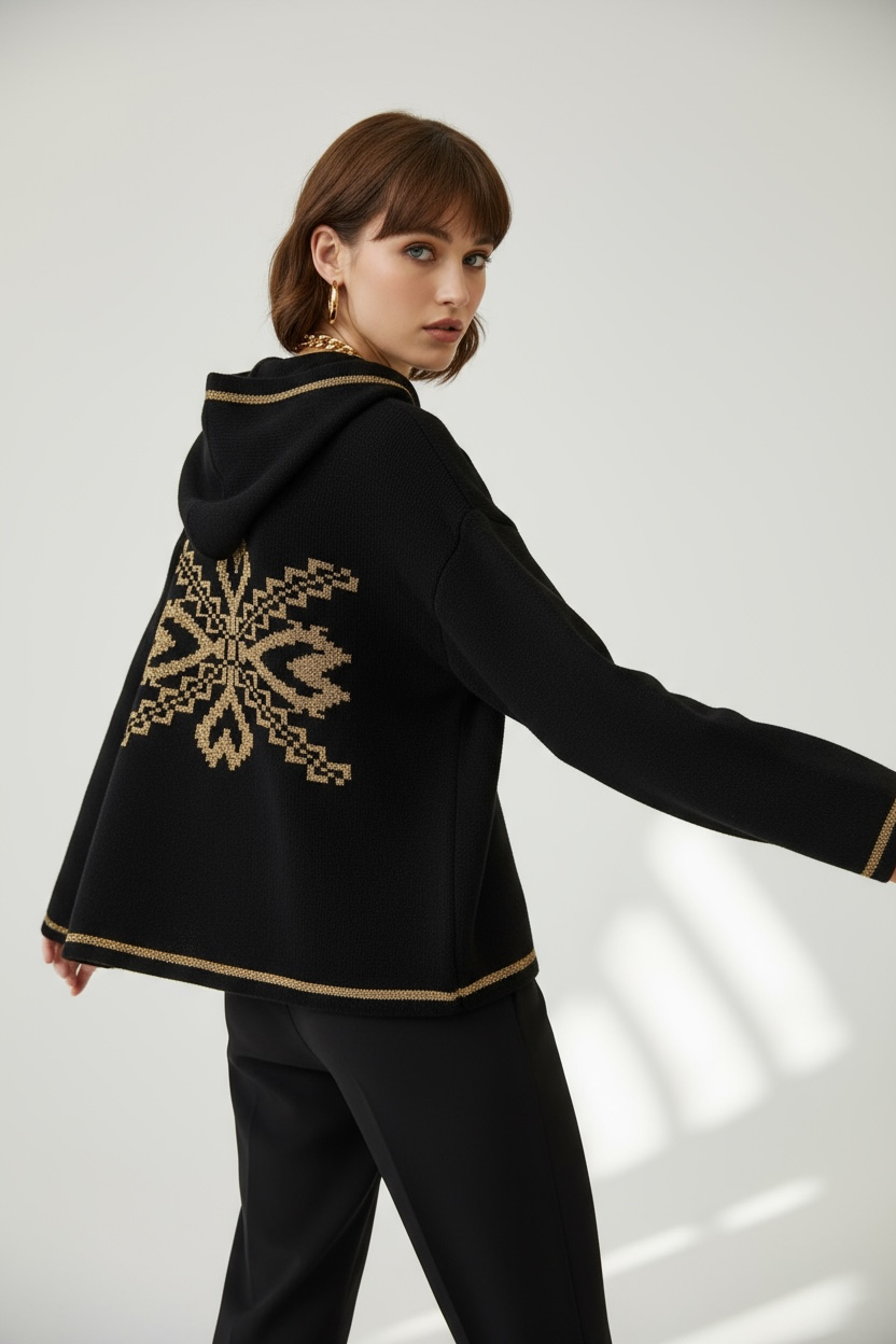 Figaro - Πλεκτή Κοντή Ζακέτα Hoddie Knit Μαύρο