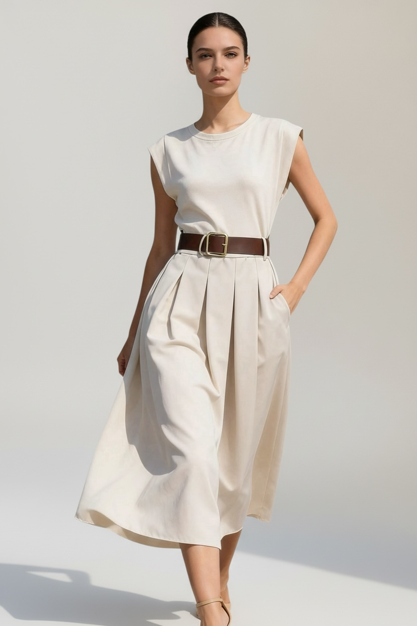 Charizma - Φούστα Μακριά Με Πιέτες Υπόλευκο