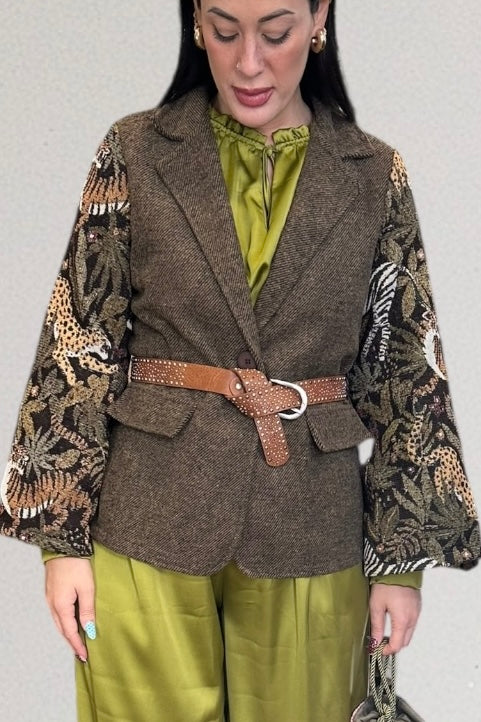 Charizma - Καφέ Σακάκι με Μπροκάρ Μανίκια