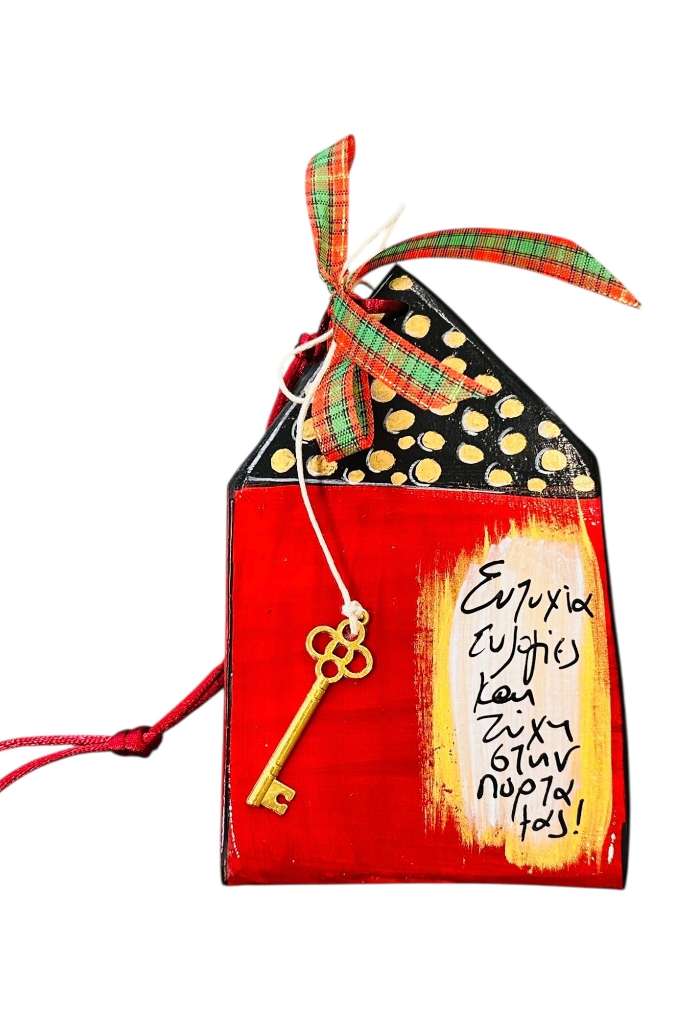 Ψαρόνι - Κεραμικό Γούρι Σπιτάκι Κόκκινο με Ευχές