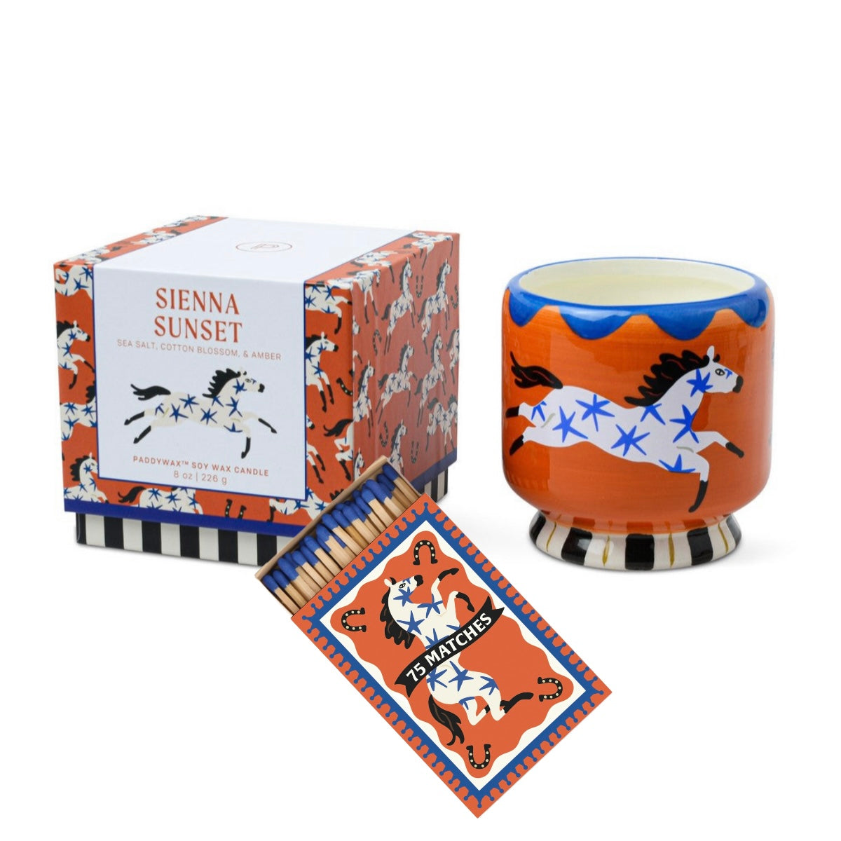 Paddywax A dopo Horse - Κεραμικό κερί σόγιας, Seinna Sunset 226gr & Σπίρτα 75 τεμ