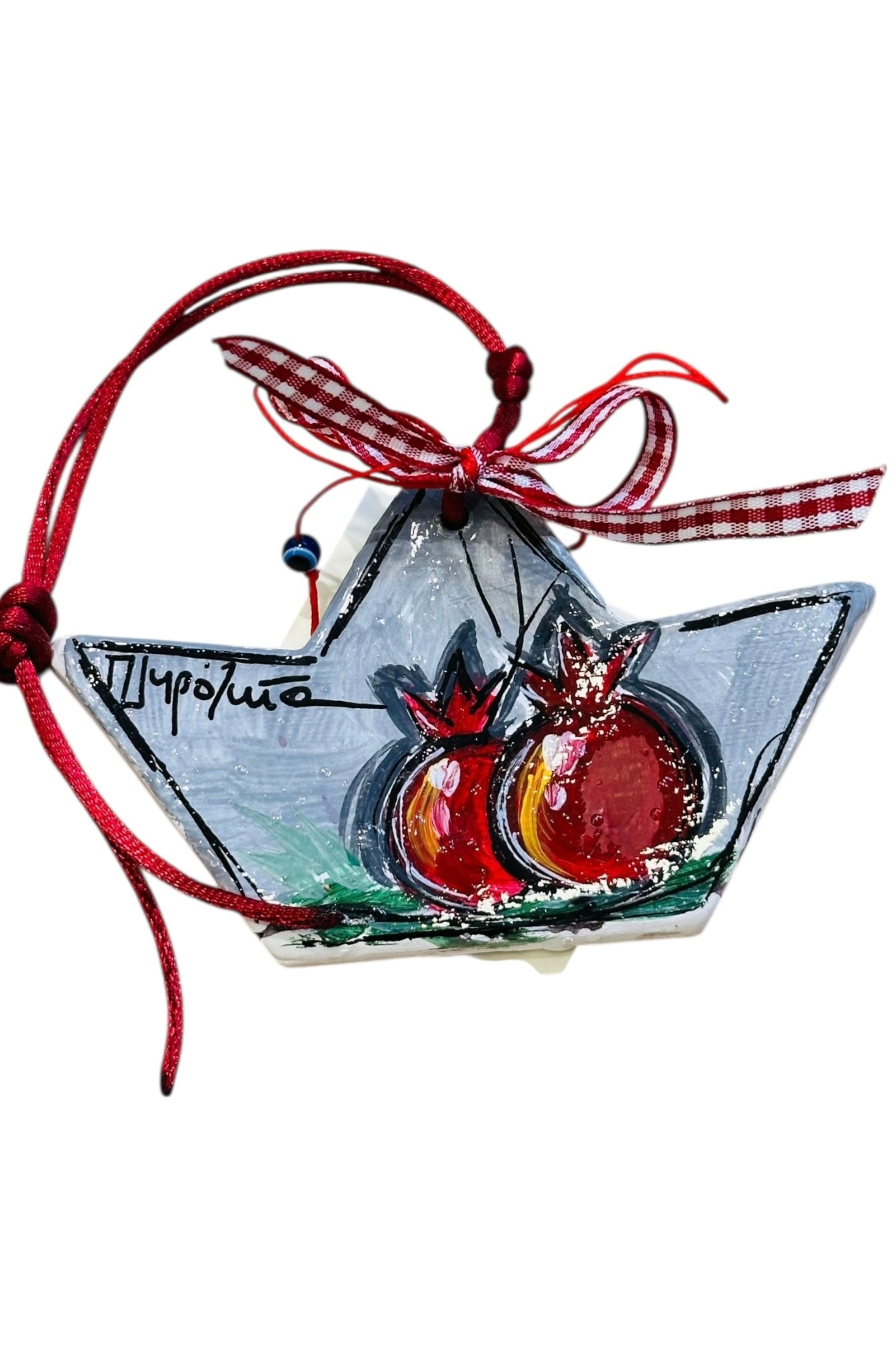 Ψαρόνι - Κεραμικό Γούρι Μικρό Καραβάκι Ρόδια Γκρι