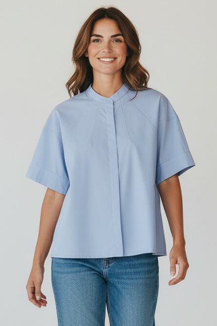 Zeta Otto - Γαλάζιο βαμβακερό πουκάμισο με γιακά mao & Α γραμμή