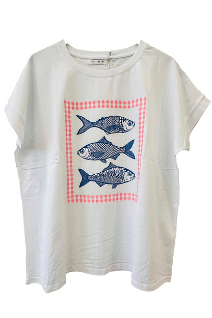 Charizma - Λευκό Μακό T-Shirt με Στάμπα Sardines