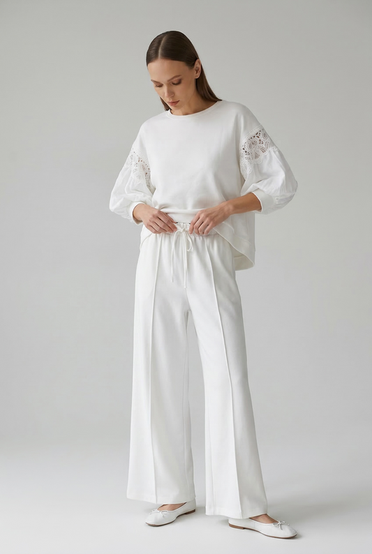 Figaro - Λευκή Φαρδιά Παντελόνα με Λάστιχο
