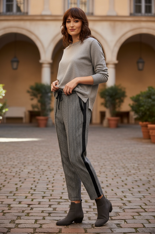 Figaro - Ψηλόμεσο Μαύρο Ψαροκόκαλο Παντελόνι με Ρίγα στο Πλάι και Λάστιχο