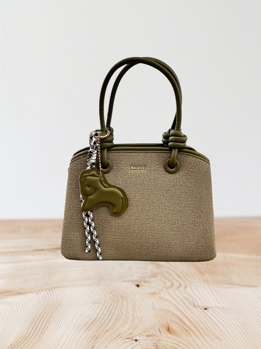 BAGCO - Τσαντάκι Χειρός & Ώμου με Διακοσμητικό Charm Λαδί