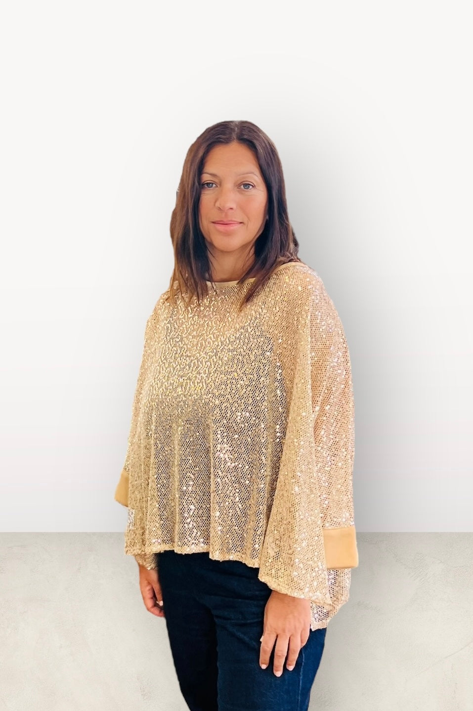 Figaro - Μπλούζα Δικτυωτή με Σατέν Λεπτομέρειες σε Χρυσή Απόχρωση