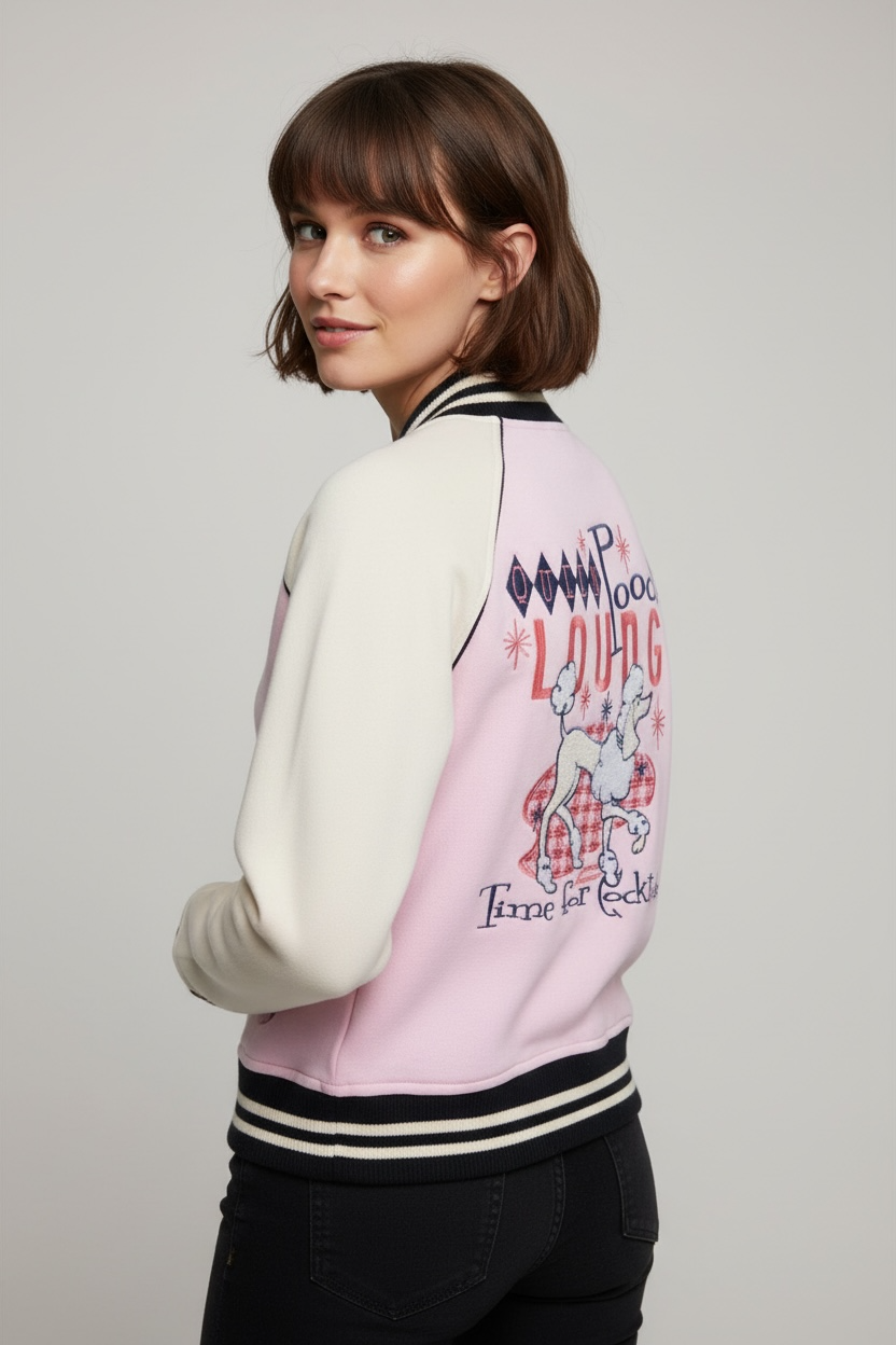 Queen Kerosin - Κολεγιακό Τζάκετ «Poodle Lounge» Ροζ