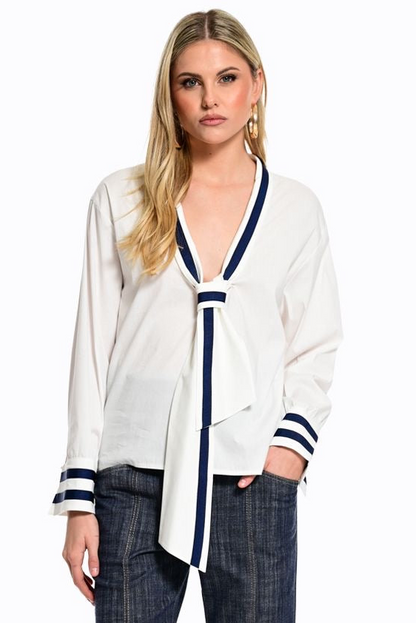 We Coss - Πουκάμισο Navy Chic με Δέσιμο