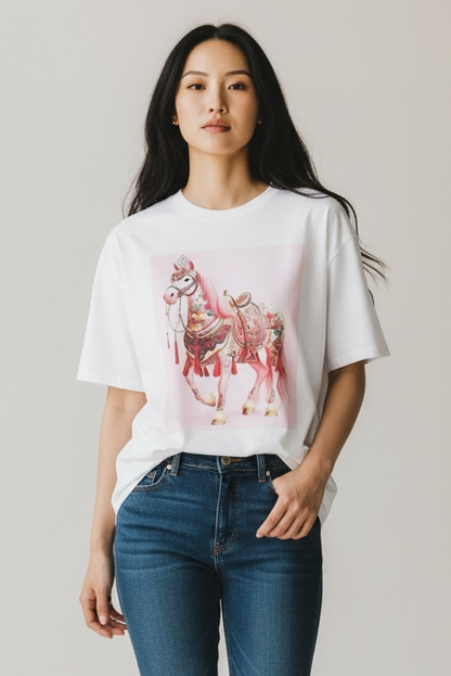 Charizma - Oversized Μακό T-shirt Pink Horse 26