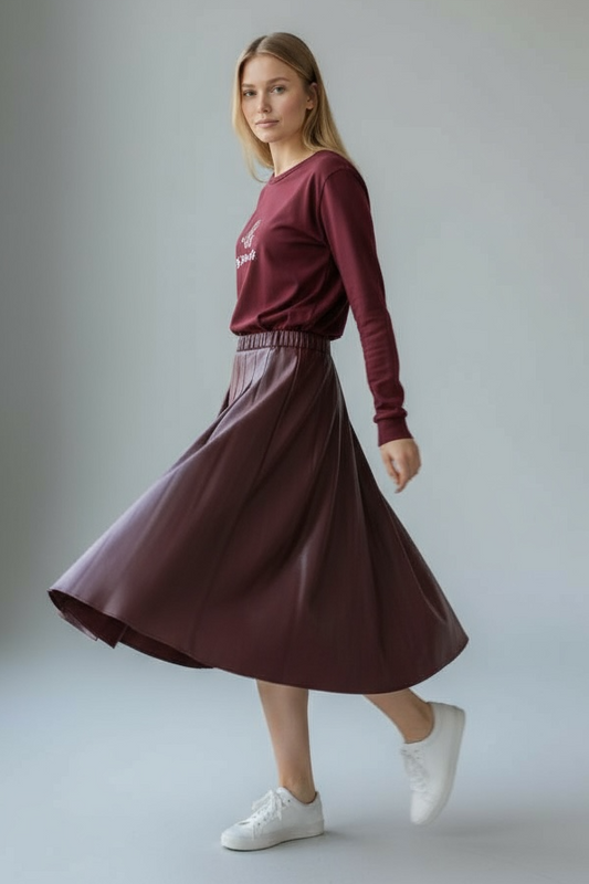 Charizma - Δερματίνη Φούστα με Πιέτες Μπορντό