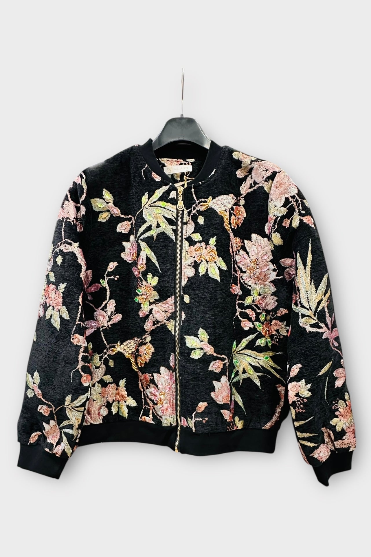 Charizma - Πανωφόρι Bomber με Ανάγλυφο Ανθοκέντημα & Παγιέτες Μαύρο