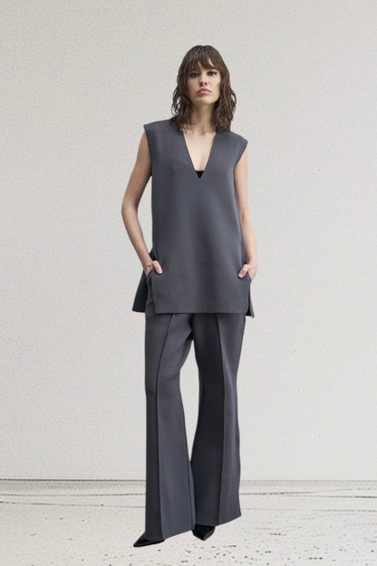 Tailor Made - Σετ Oversized V Neck Τουνίκ & Παντελόνα Γκρι