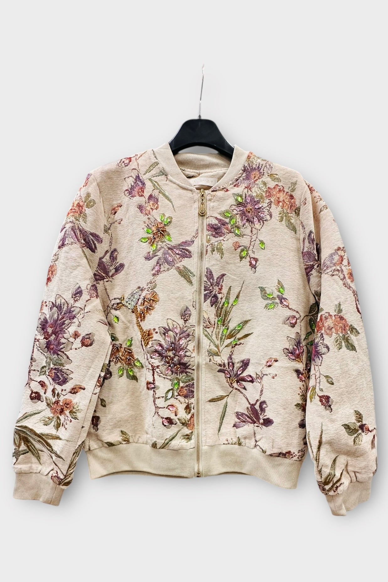 Charizma - Πανωφόρι Bomber με Ανάγλυφο Ανθοκέντημα & Παγιέτες Μπεζ