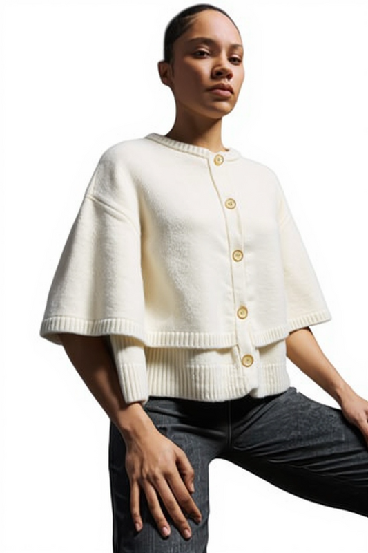 Tailor Made - Πλεκτό Πουλόβερ Κάπα Υπόλευκο