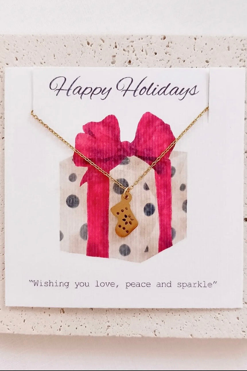 Queen Handmade Creations - Κολιέ Κάλτσα με Χρυσό Επιχρυσωμένο Στοιχείο σε Κάρτα Δώρου