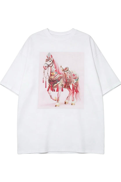Charizma - Oversized Μακό T-shirt Pink Horse 26