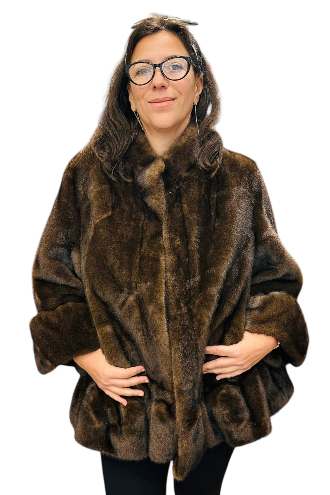 Charizma - Συνθετική Γούνα με Βολάν Καφέ