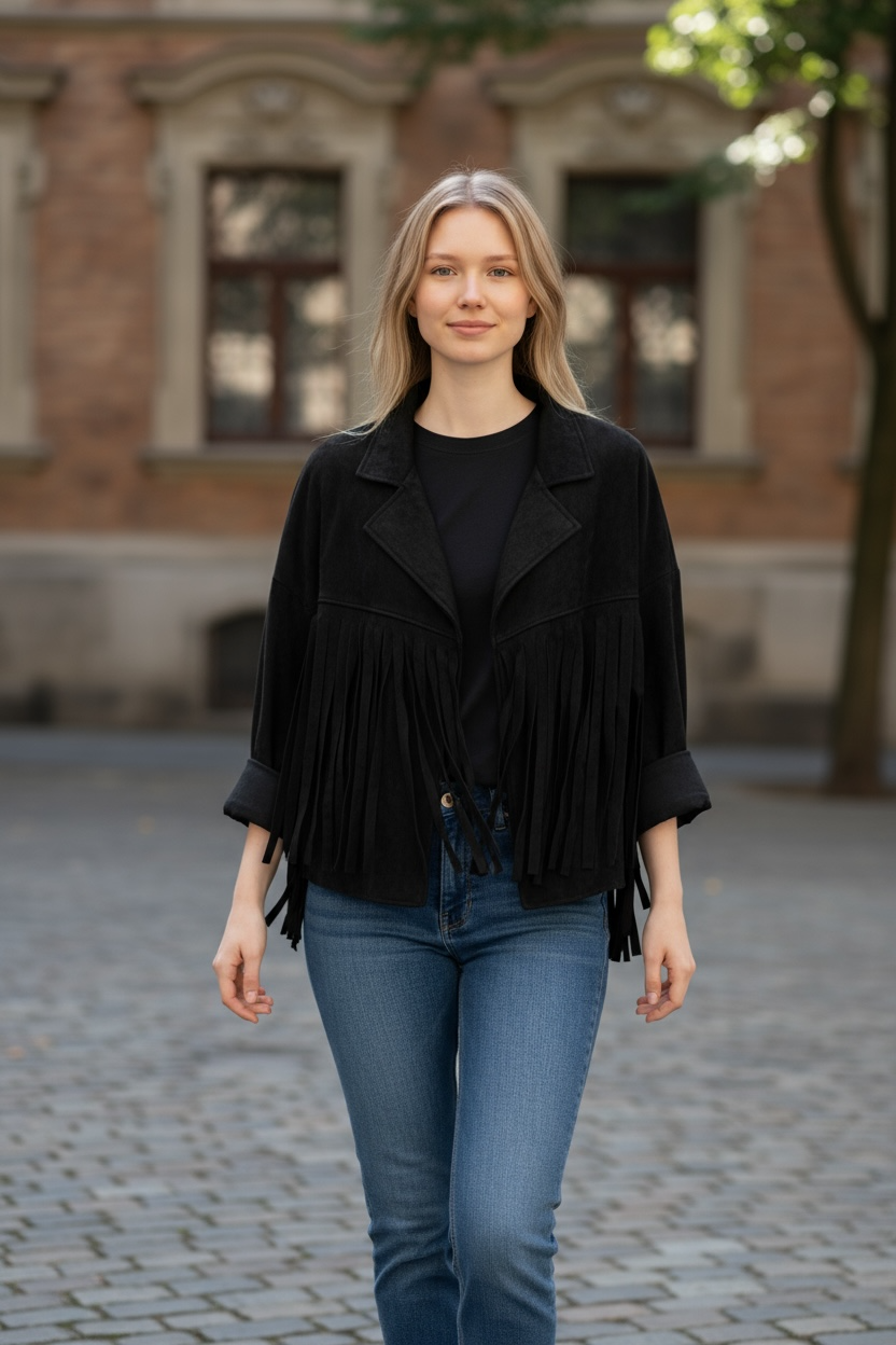 Charizma - Oversized Τζάκετ με Κρόσσια τύπου Σουέτ